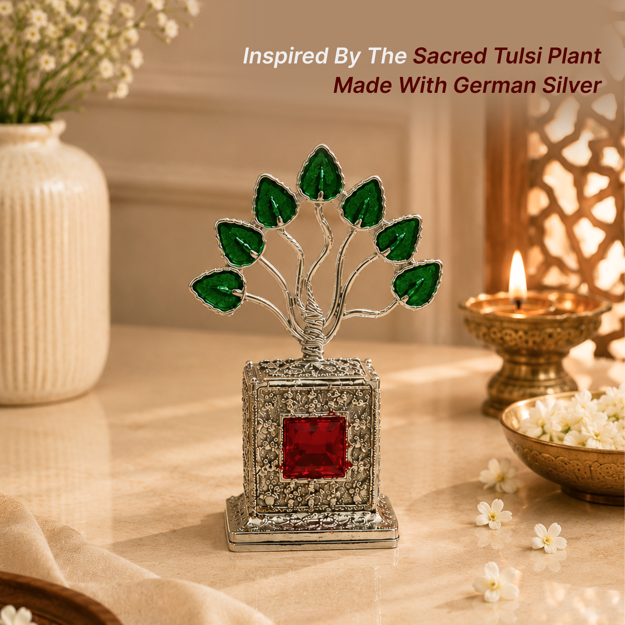 Krishna Tulsi Tree Showpiece with Kumkum
